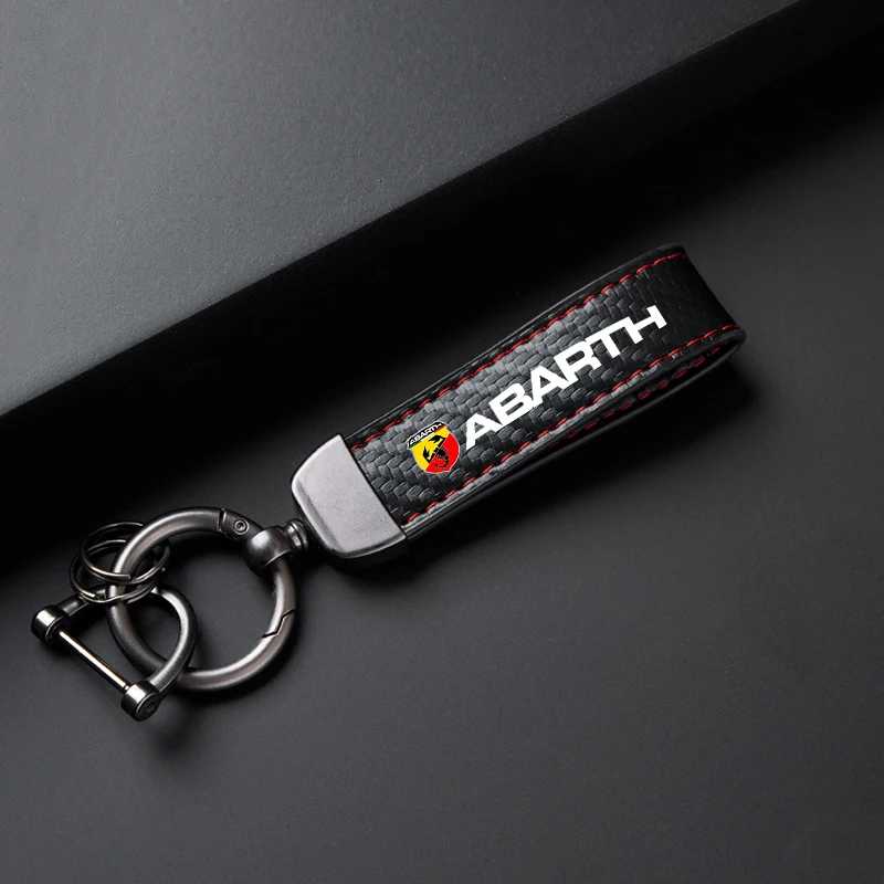 High-Grade Leather Car Ring Keychain Trinket Zinc Alloy Keyrings For Fiat Abarth 124 spider 500 595 695 C Accessories