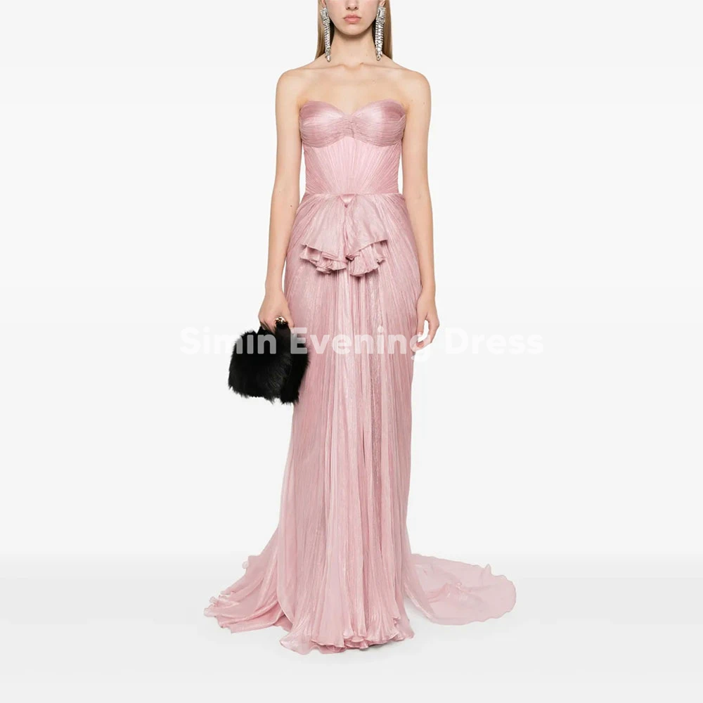 

Simin Индивидуальные женские плиссированные вечерние платья без бретелек с бантом и без рукавов, прямые элегантные вечерние платья длиной до пола, 2025