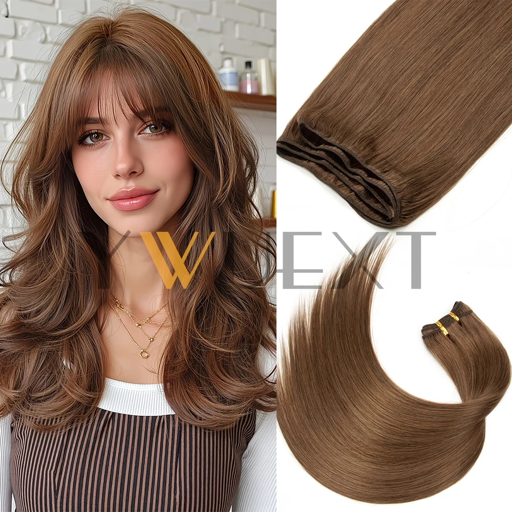 Brown Straight Human Hair Weaves Brazilian Remy Human Hair Bundles Sew In Weft Extensions Straight 12