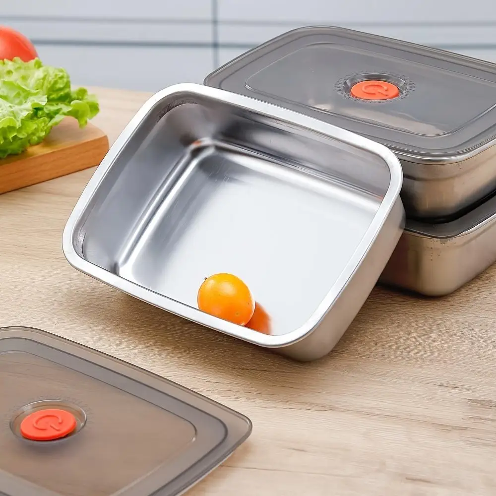 4 قطع من حاويات الطعام المصنوعة من الفولاذ المقاوم للصدأ مع أغطية، قابلة لإعادة الاستخدام وقابلة للتكديس ومضادة للتسرب، غطاء صمام أسود، ختم مثالي للفواكه واللحوم والخضروات - مثالية للمطبخ والثلاجة والنزهات والسفر والتخ