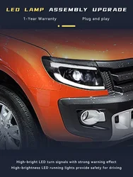 Car Lights For Ford RangerT6 2012 2013 2014 Ranger T6 Headlight Far And Near Head Integration LED Bulbs Front Lamp Accessories
