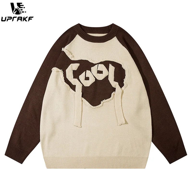 

UPRAKF Creative Heart Shape Sweater Autumn Fashion Streetwear Pullover Winter Loose O Neck Warm Outdoor