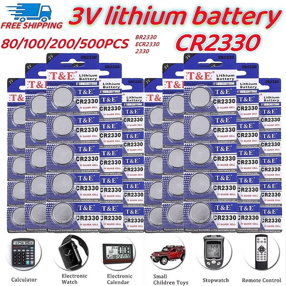 100PCS CR2330 Button Cell battery cr2330 BR2330 ECR2330 2330 Car Remote Control LED Flash 3V Lithium Battery Coin Batteries