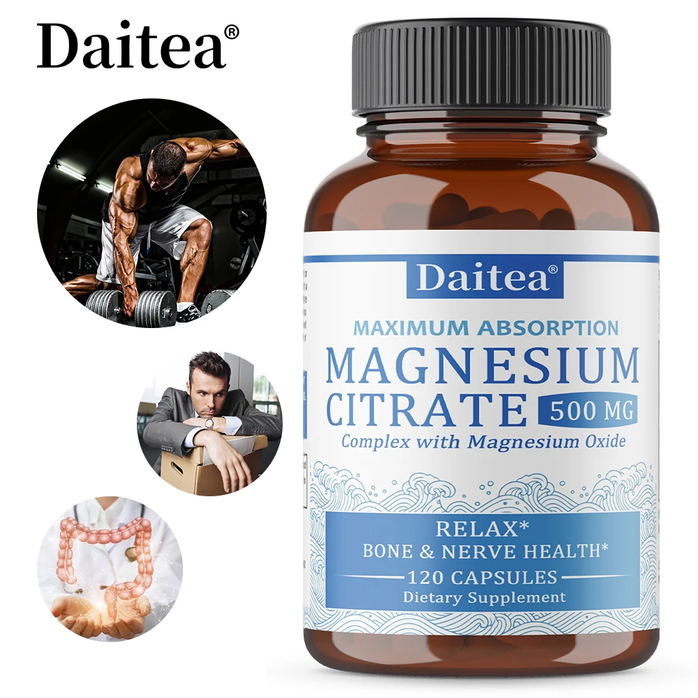 Magnesium Citrate 500mg with Magnesium Oxide - Maximum Absorption, Supports Relaxation, Bone and Nerve Health