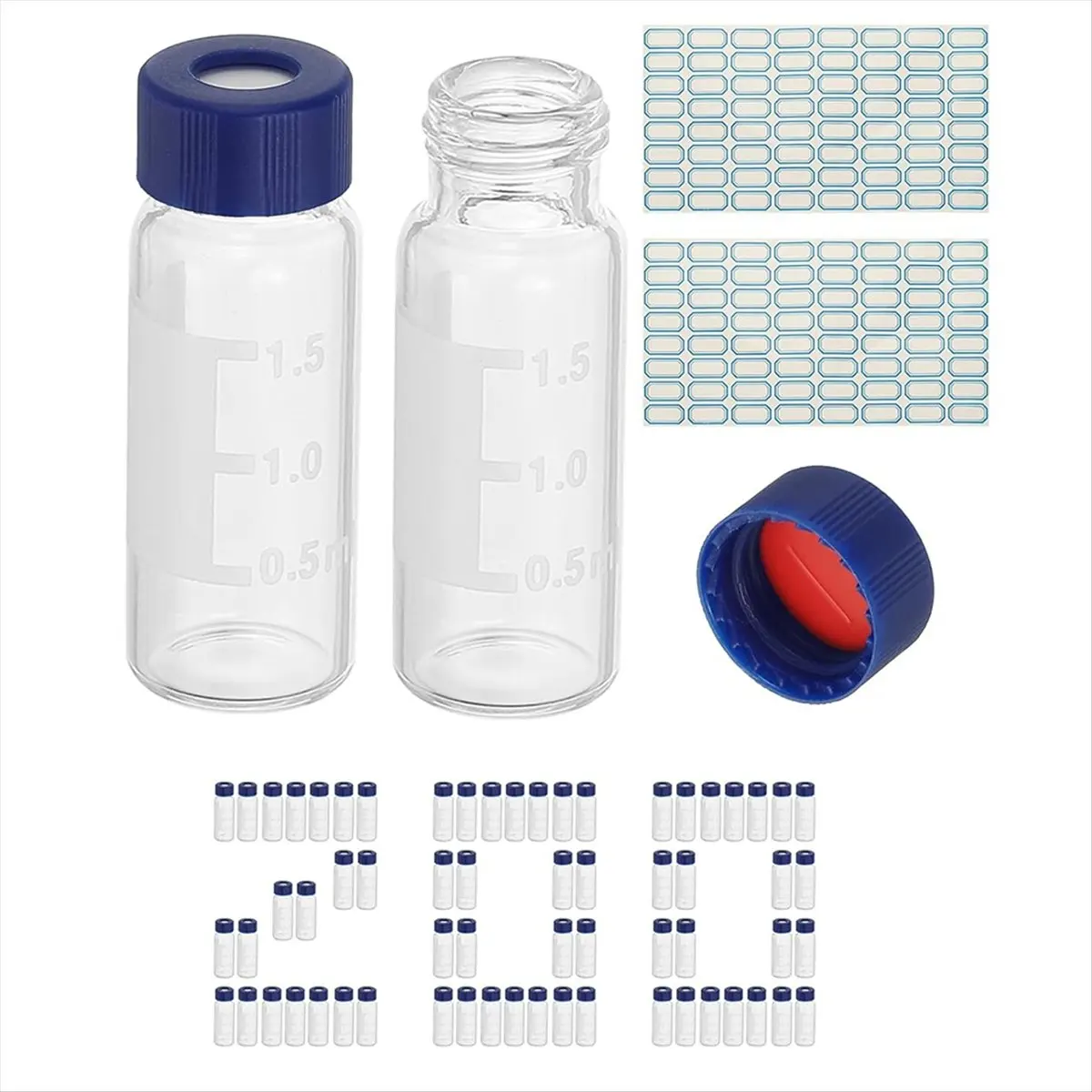 DT1228 TRENDY~2ml Autosampler Vial, 200Pcs Pre-Slit Septa HPLC/ Vials 9-425 Lab Clear Vials Sample Vial Cap