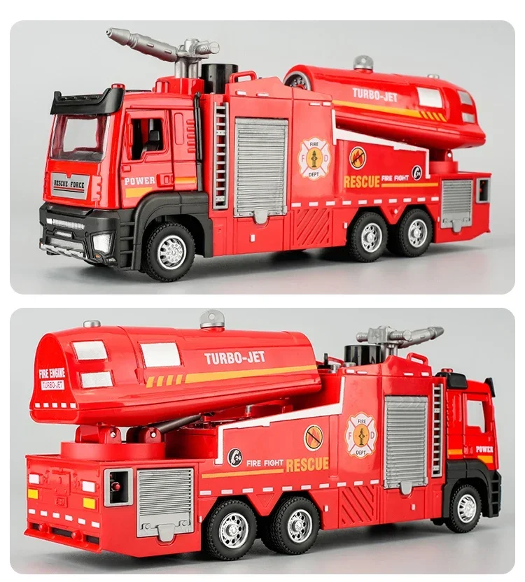 Camión de bomberos de aleación 1/32, vehículo de motor de ingeniería contra incendios con pulverización de agua y luz de sonido, modelo de coche fundido a presión extraíble, regalo de Navidad