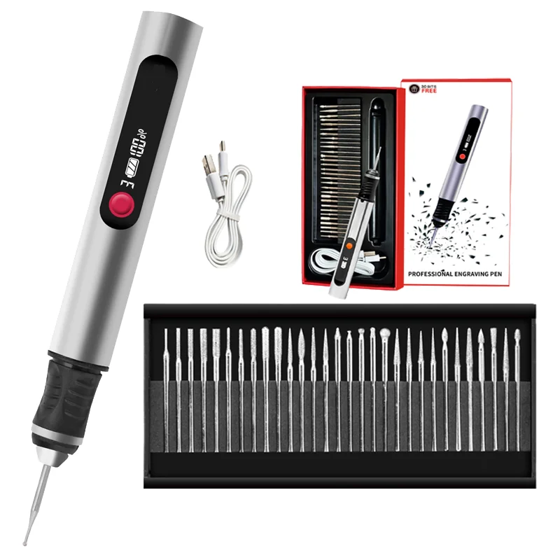 Kit de stylo de gravure électrique multifonctionnel, 32 pièces, polisseuse électrique sans fil USB, batterie au Lithium, stylo de sculpture pour ongles en métal et verre