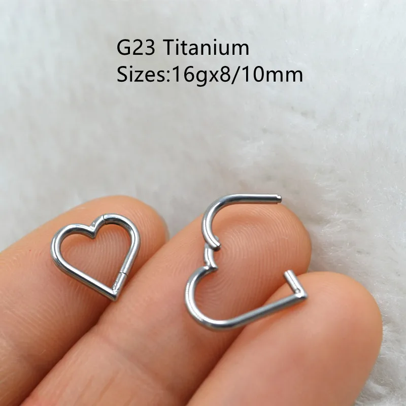 

Lot20pcs G23 Titanium Heart Shape Nose Hoop Septum Clicker Hinged Segment Ring Ear Cartilage Helix Rook Tragus 16G Ear Piercing