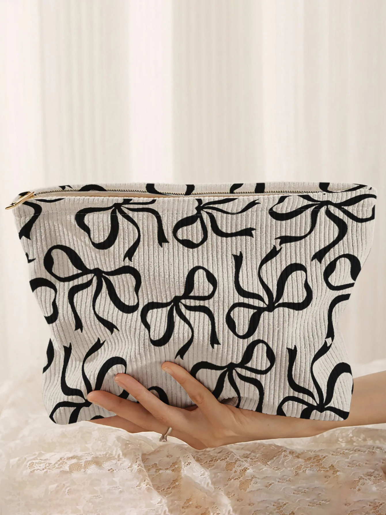 Trousse de maquillage en velours côtelé imprimé animaux de safari, pochette légère à fermeture éclair, sac multifonctionnel doublé pour cosmétiques