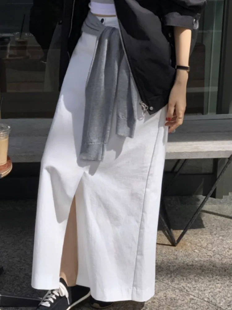 

High Waist Midi Skirt Women's Straight Cut Split Design Pure Color Summer New Style Versatile Long Skirt Korean Style