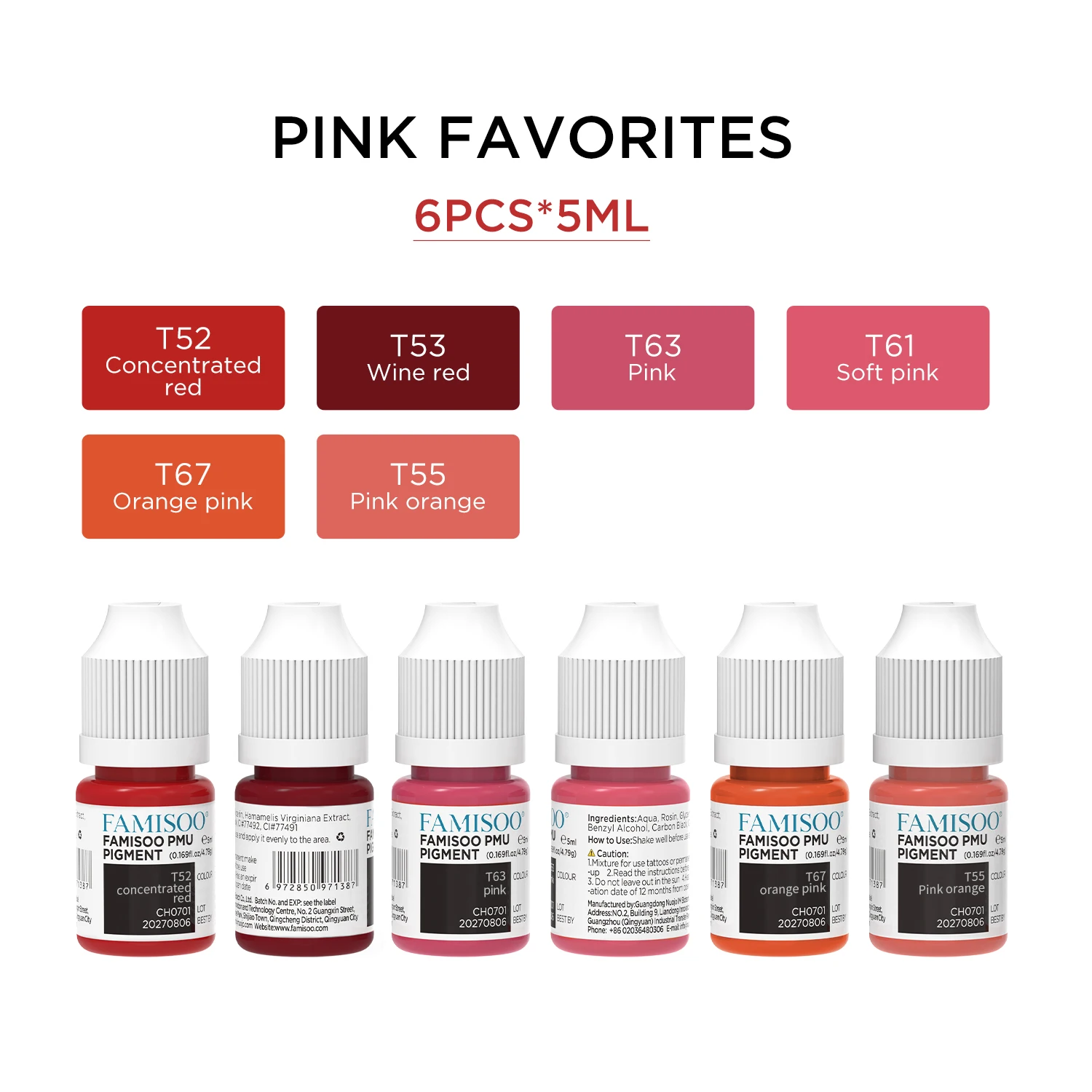 

6PCS Semi Permanent Makeup Pigments Microblading Tattoo Inks 5ml PMU Microblading Ink Makeup Pigments Long-lasting Makeup Lips