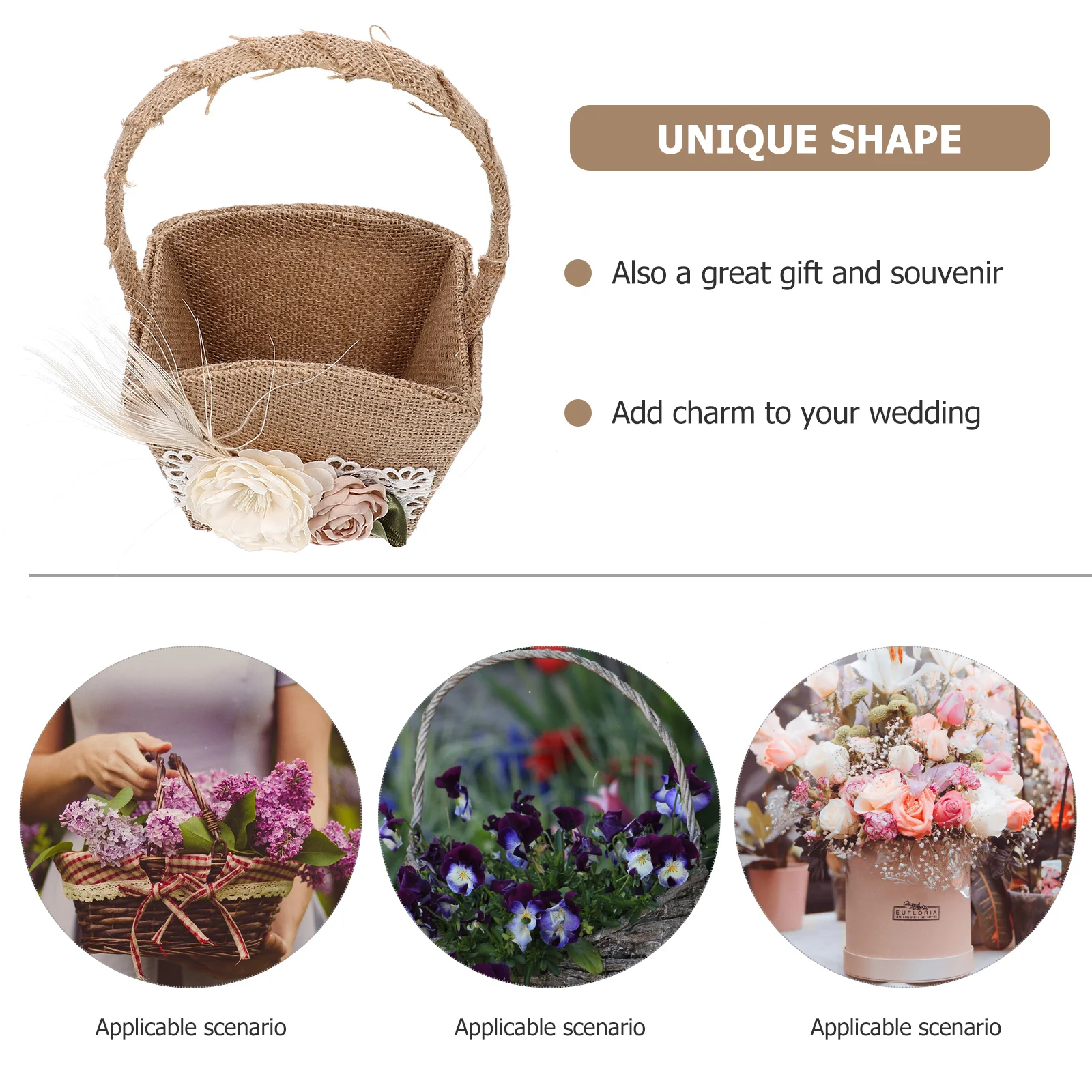 

Rustic Wedding Ring Pillow Flower Basket Linen Decor H held Baskets Bride Ceremony Gifts Vintage Elegant Petal Holder