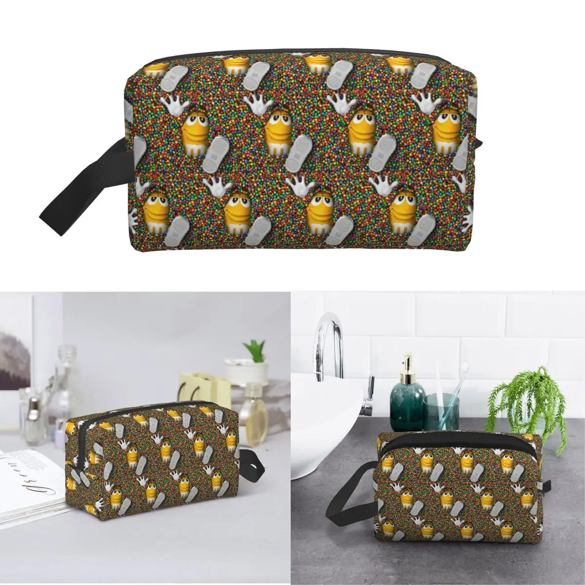 MM Chocolate Candy Cartoon Makeup Bag Cosmetic Organizer Storage Dopp Kit Toiletry Cosmetic Bag for Women Beauty Travel