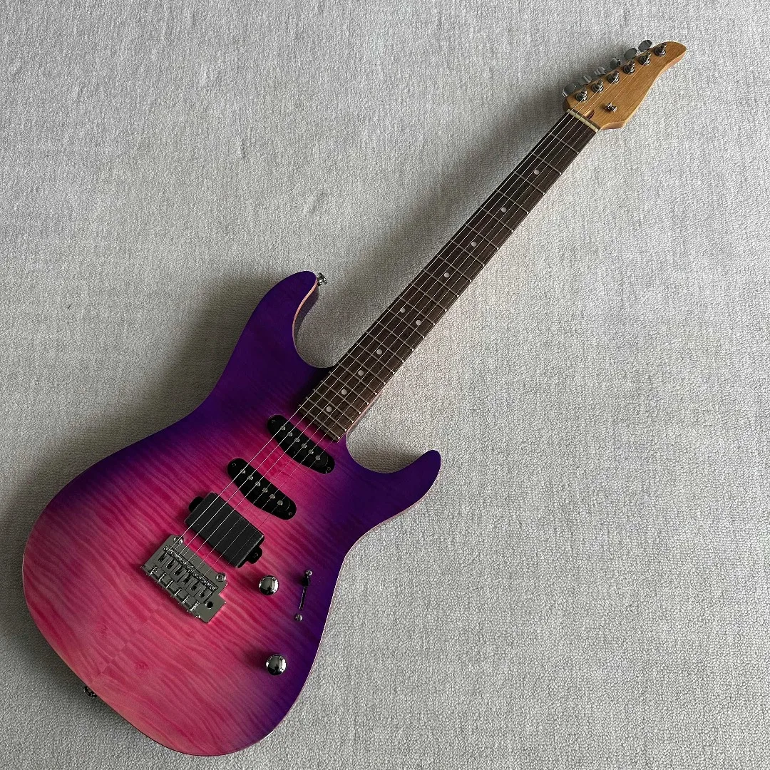 Purple Pink Gradient Electric Guitar, HSS Pickups, Double Cutaway Contoured Body, Tremolo System, Rosewood Fingerboard