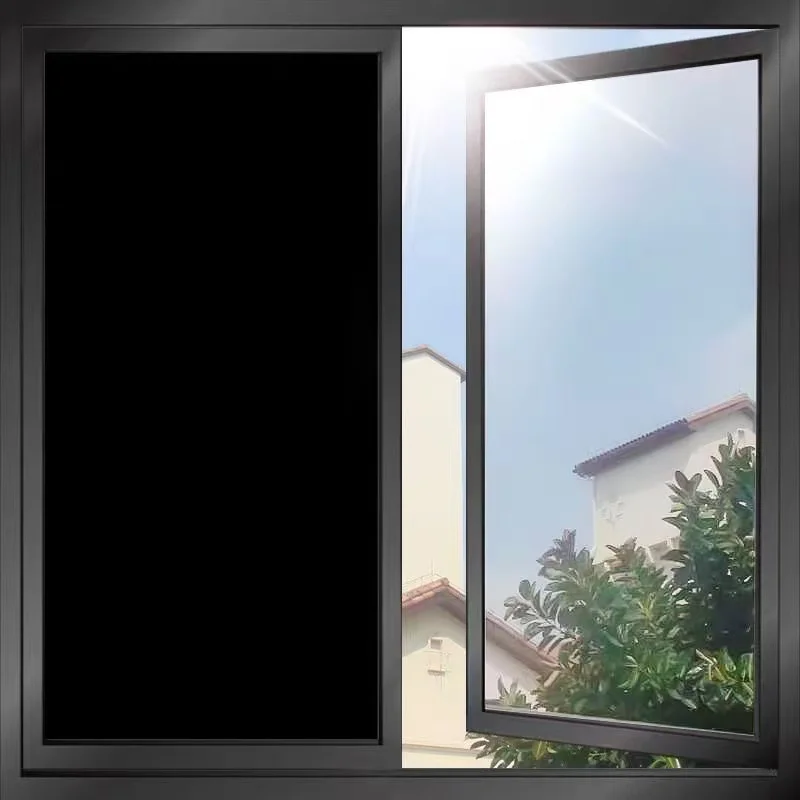 Filme Opaque Autoadesivo de Vidro Preto, Filme Eletrostático para Janelas, Filme de Privacidade para Janelas, Bloqueia Raios Ultravioleta, 100% Blackout para Escritórios e Residências