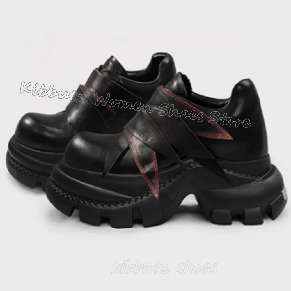 

Patchwork Pumps Sneaker Platform Round Toe Chunky Heels Genuine Leather Mixed Color Fashion Novelty Sexy Women Shoes Slip-On New
