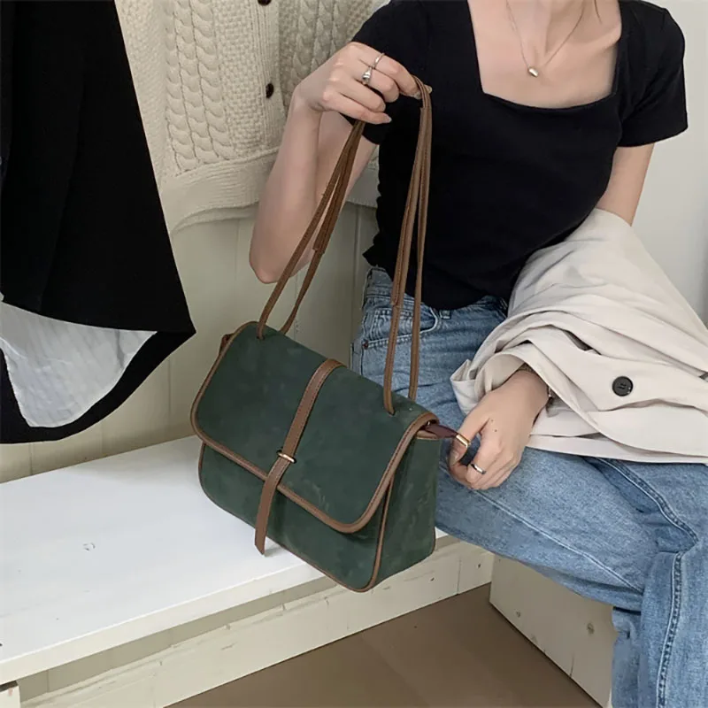 Otoño Invierno mujer Retro de alta calidad de gamuza sintética bolso de hombro diseño de moda coreana bolso de mensajero de gran capacidad paquete de viajero