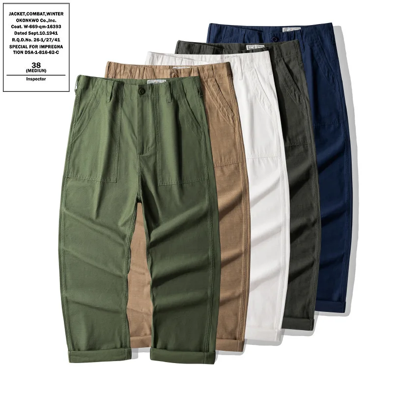 American Vintage OG-107 Trousers for Men 100% Cotton Washed Sateen Heavyweight Workwear Cargo Pants 