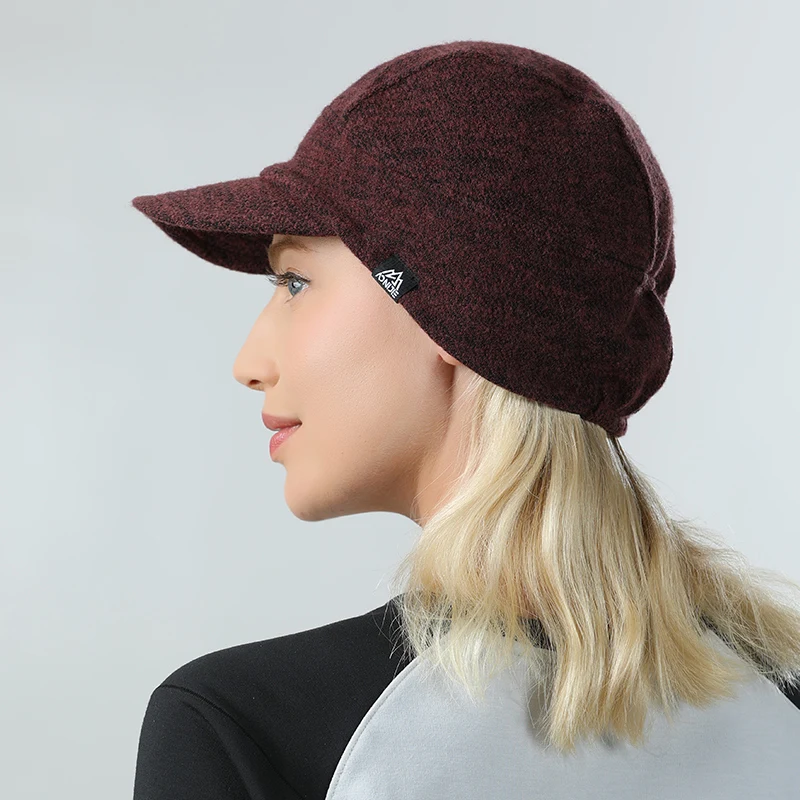 AONIJIE M33 Unisex Warm Wool Knitted Hat Short Brim Baseball Cap Soft Equestrian Cap Protect Ear Fall Winter for Running Hiking