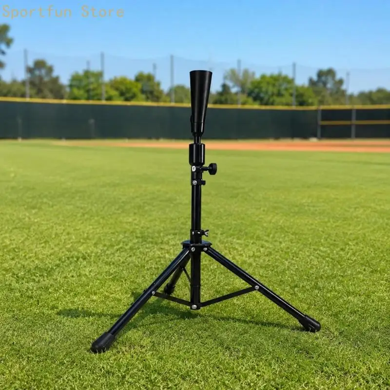 Foldable Softball Batting Stand with Iron Three-Leg Base and Locking Height Positions for Repeated Hitting and Storage Between