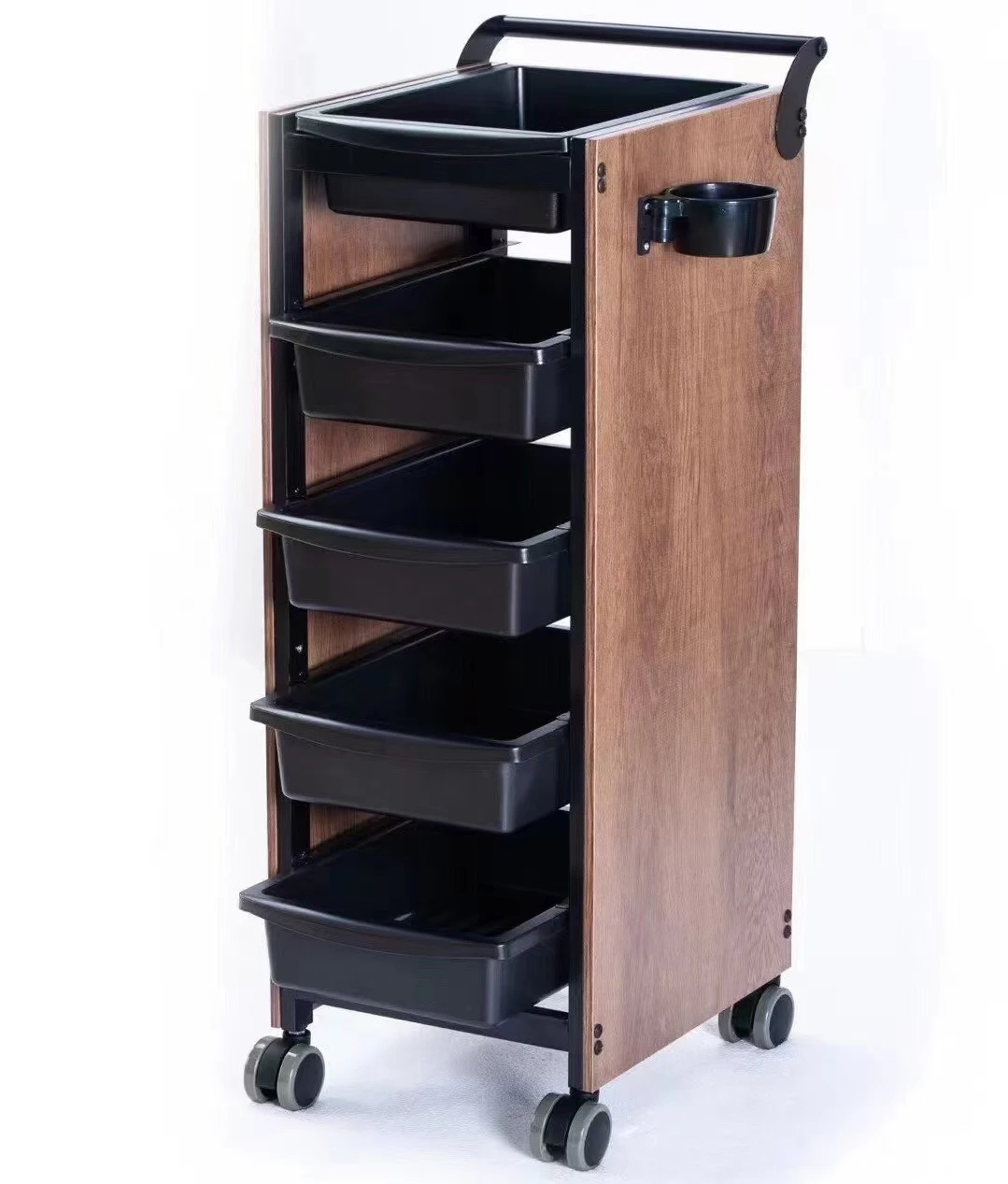 High-quality hot salon equipment trolley salon durable material wooden trolley with ABS layer for hair salon trolley