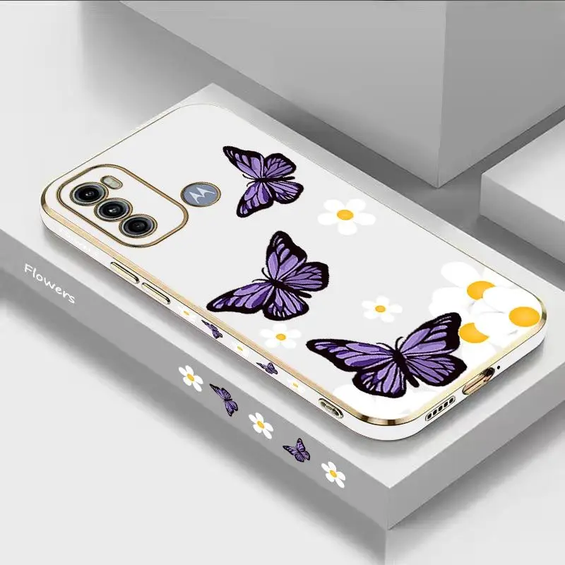 Garden Butterflies Luxury Plating Phone Case For Motorola Moto G60 G53 G52 G50 G42 G30 G20 G22 G52 E20 G9 Play Cover