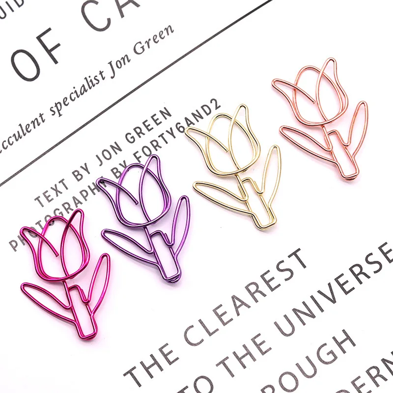 Tulip Paper Clips For Pages Flower Cute Planner Stationery Paperclip Metal Paper Clip Bookmark Shape Clip Pins Study Accessories