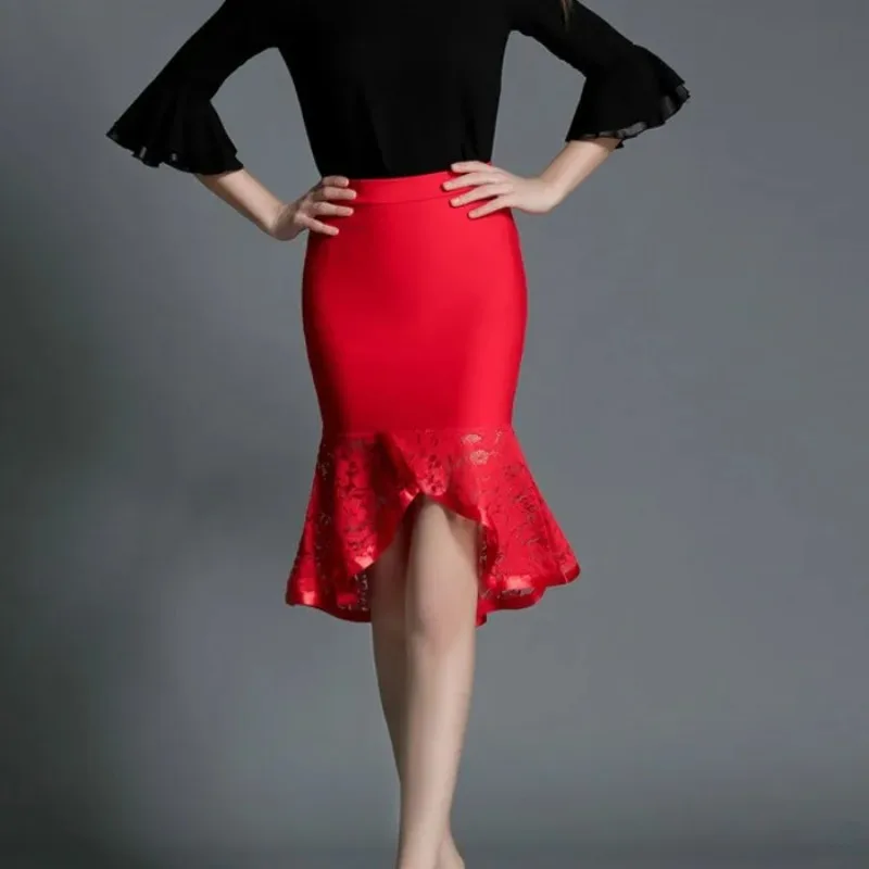 

Длинная кружевная юбка-русалка с оборками, эластичная, красная, сексуальная, облегающая бедра