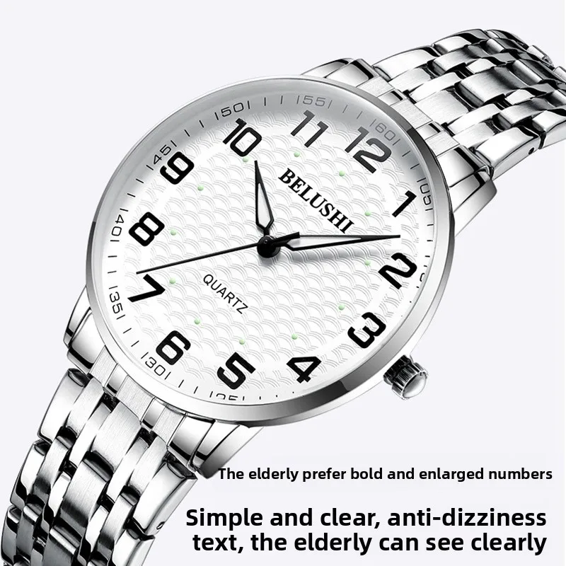 Waterproof Couple Watches with Large Numerals Luminous for Seniors Elderly Men Women Quartz Wristwatches