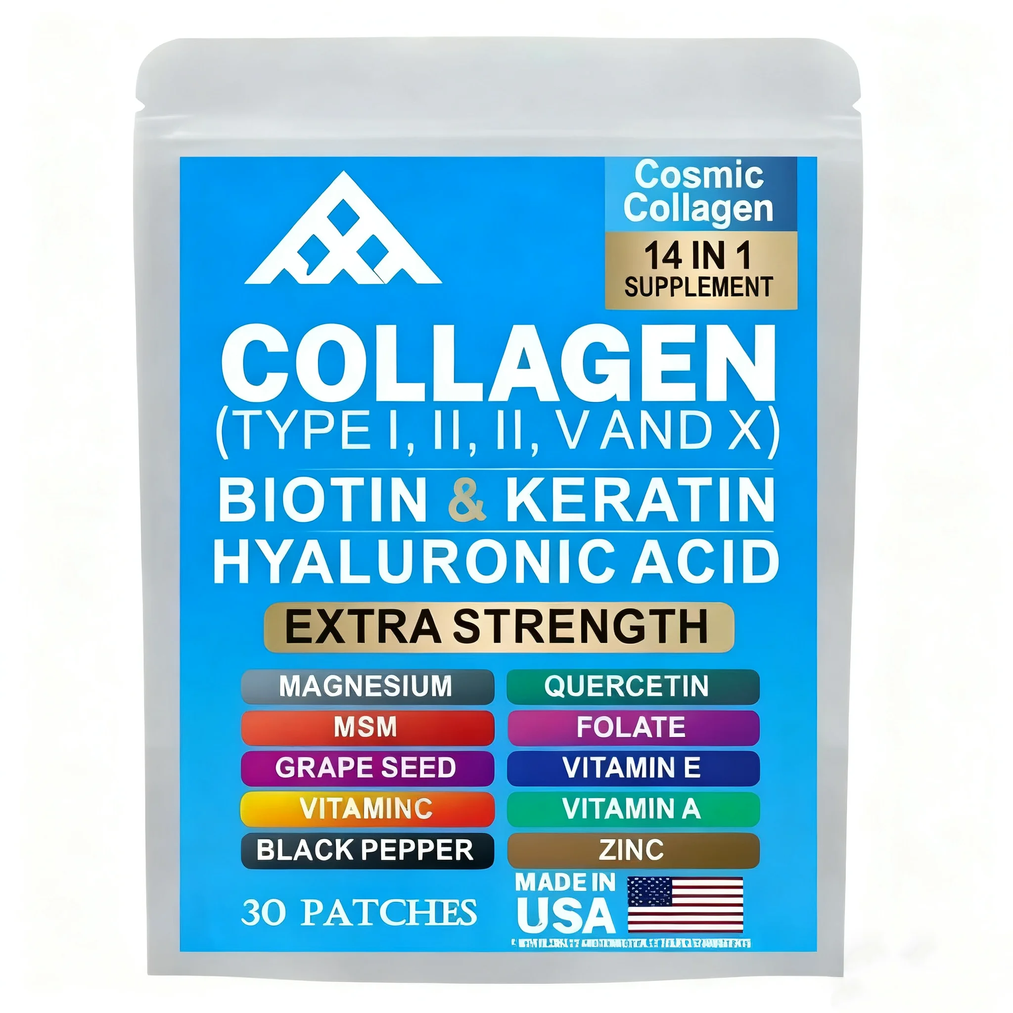 

Collagen Transdermal Patches With Hyaluronic Acid, Vitamin C, Niacin - Support Skin, Hair, Nails & Joint Health 30 Patches