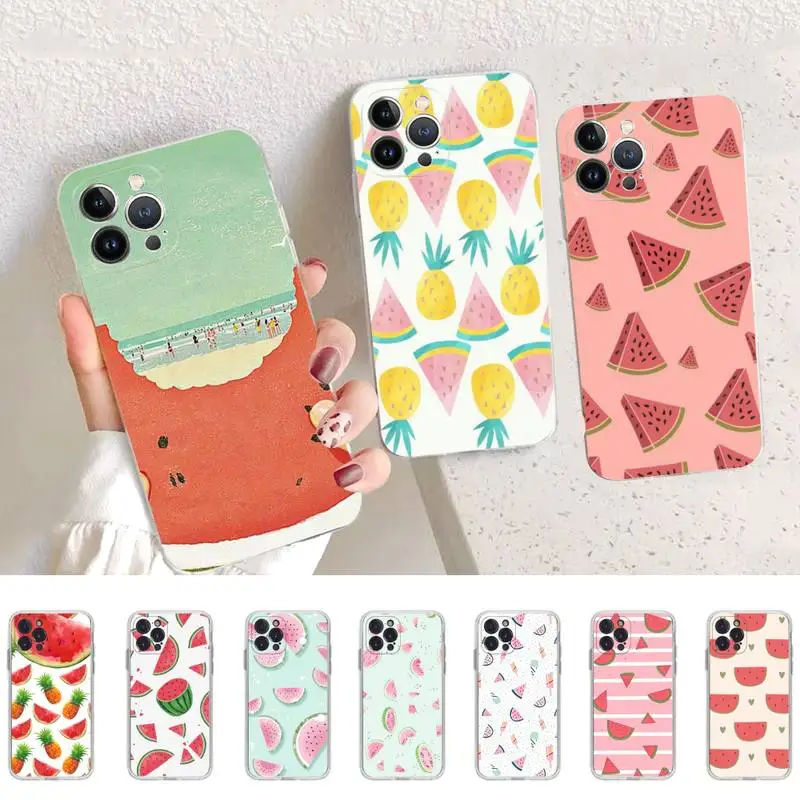 Summer Cartoon Watermelon Phone Case For iPhone 14 13 12 11 Pro Max XS X XR SE 2020 6 7 8 Plus Mini Transparent Shell