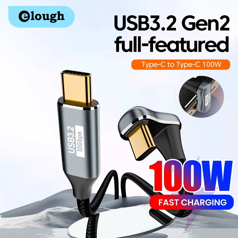 

100 Вт U-образный колено 180 градусов типа C к кабелю для мобильных игр USB 3.2 Gen2 Кабель для быстрой зарядки для Iphone 16 15 Xiaomi Samsung