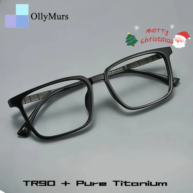 

OLLYMURS Премиум деловые мужские квадратные очки в оправе, модные трендовые TR90, оптические линзы для очков из чистого титана