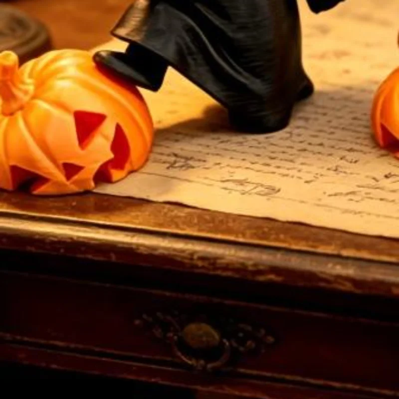 1Pcs Halloween Skeleton Ghost Figurine With Pumpkin Decor Cute Hooded Skull Statue For Home Desktop Party Ornament Gift