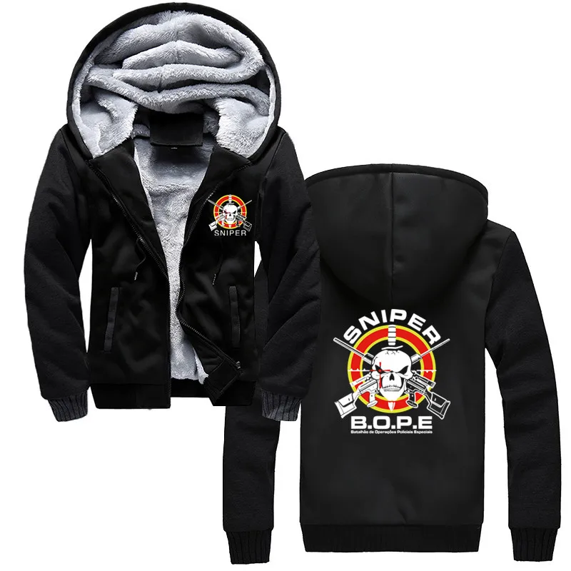 Brazil Military Unit BOPE Special Forces Sniper Men Hoodie Casual Zipper Sweatshirt Cotton Winter Thicken Clothing Jacket