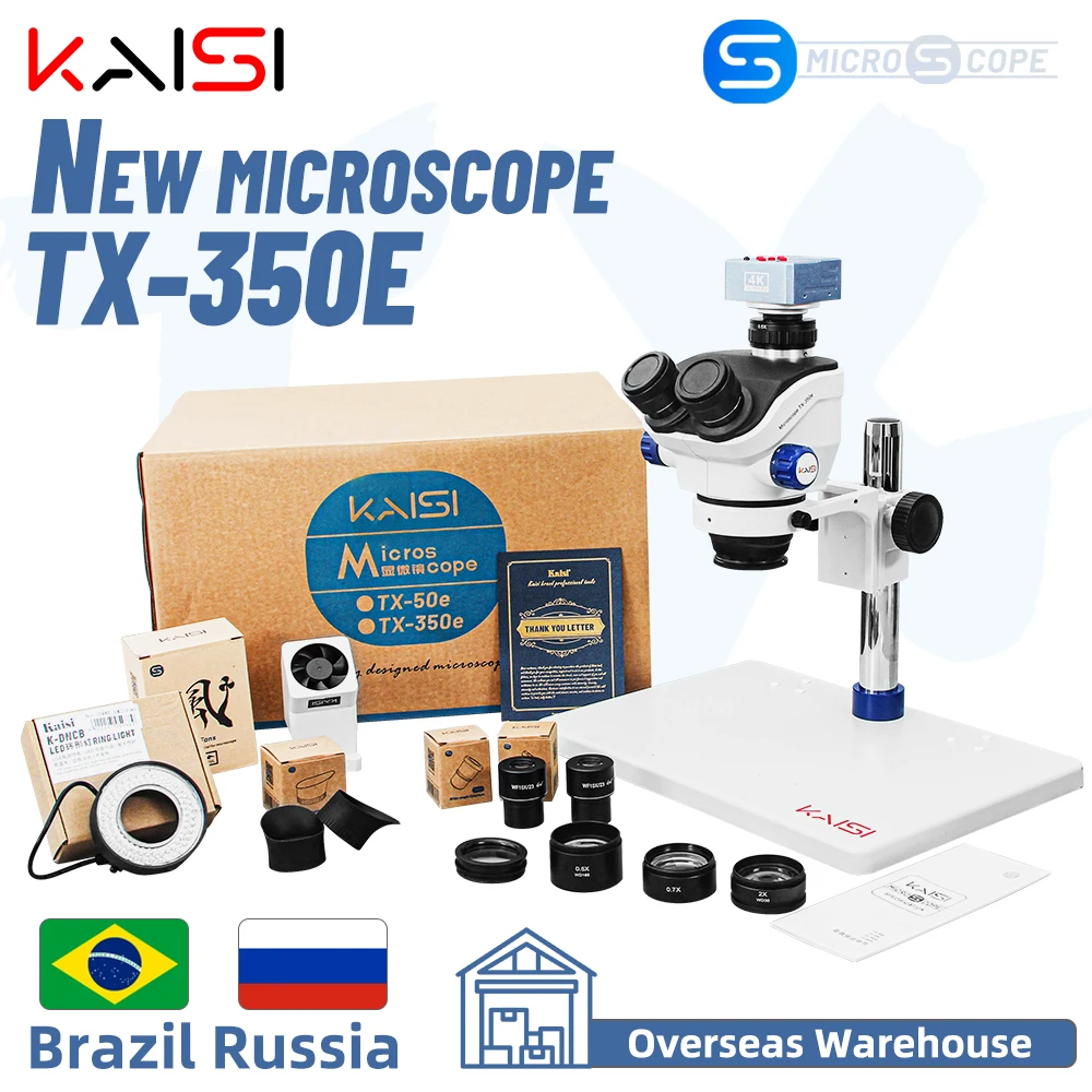Trinocular Stereo Microscope Kit 1080p 4k Hdmi Câmera 3.5x100x Zoom Foco Simultâneo Microscópio Trinocular Tx350e