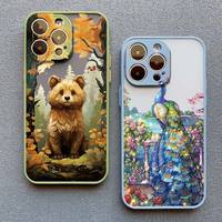 Animals Deer Bear Peacock Matte Phone Case For iPhone 16 15 14 13 12 11 Pro Max 13 12 Mini 15 14 Plus XS XR X 7 8 Plus SE2 Cover