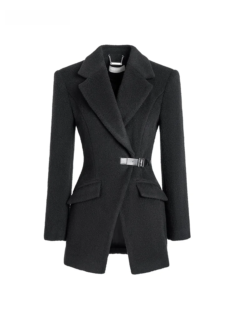 

Ele Bla Retro Suit with Leather Buttons by Maggie Ma Woolen Long Sve Slim Fit Suitable for Work And Casual