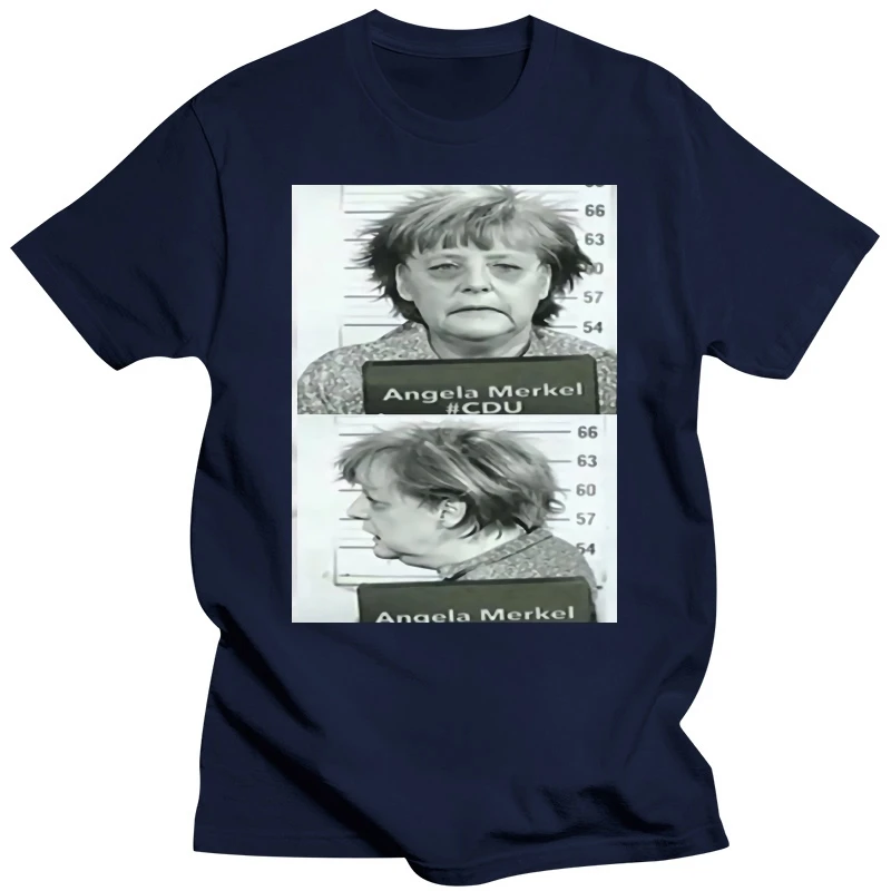 Angela Merkel T-Shirt Fahndungsfoto Mugshot Nsa Nato Eu A176 Men Brand Clothihng Top Quality Fashion Mens T Shirt 100% Cotton