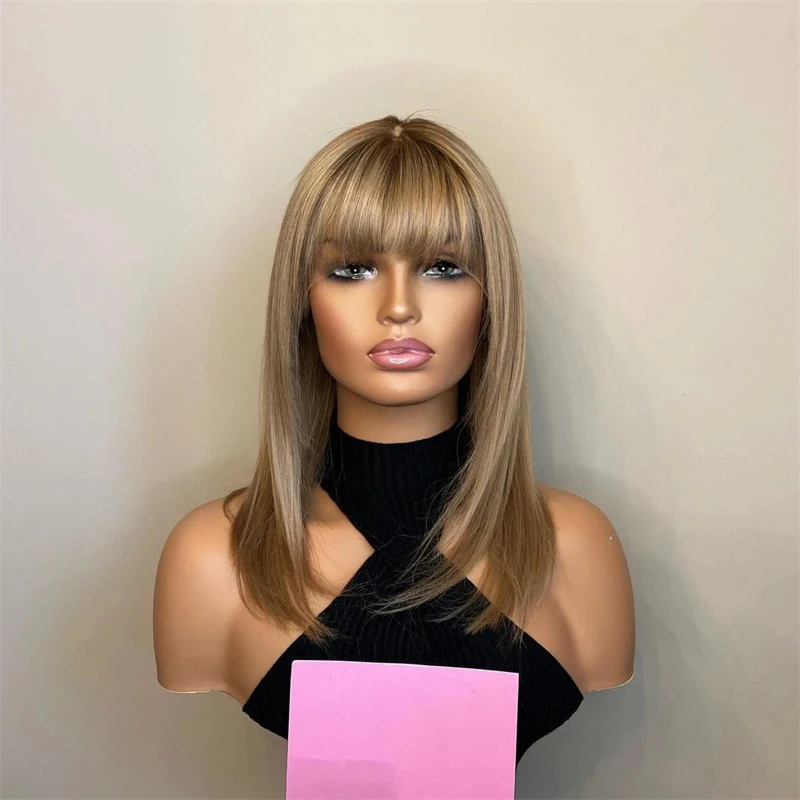 

13x4 HD Frontal Lace Wig Beauty Fashion Lady Short Straight Bangs Bob Wig Glueless Wig Human Hair