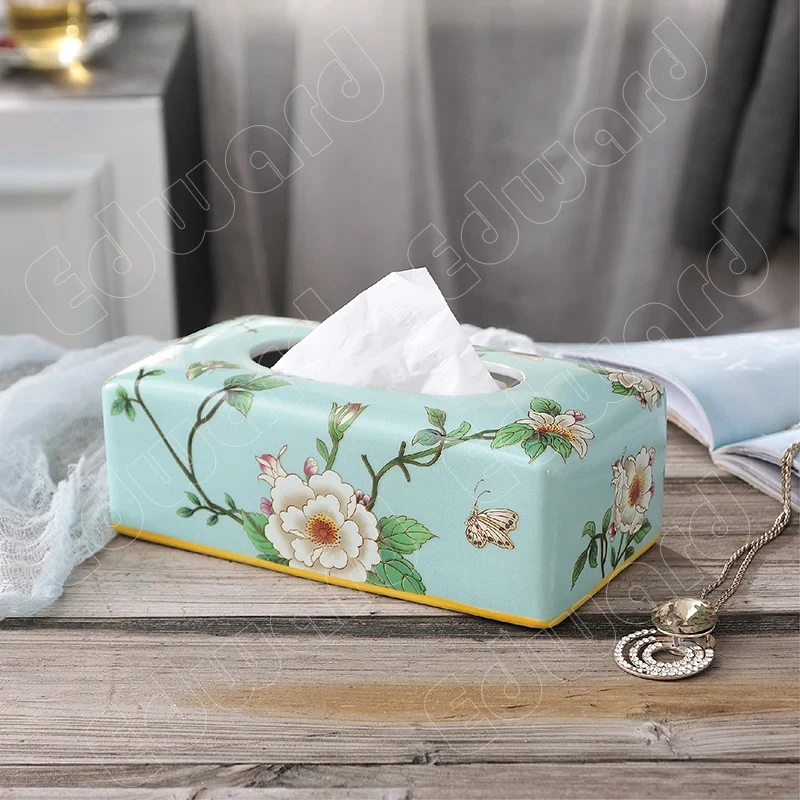 Creative Tissue Box Holder Ceramic Nordic Style Tissue Boxes Home Living Room Coffee Table Ceramic Decoration Paper Drawer Retro