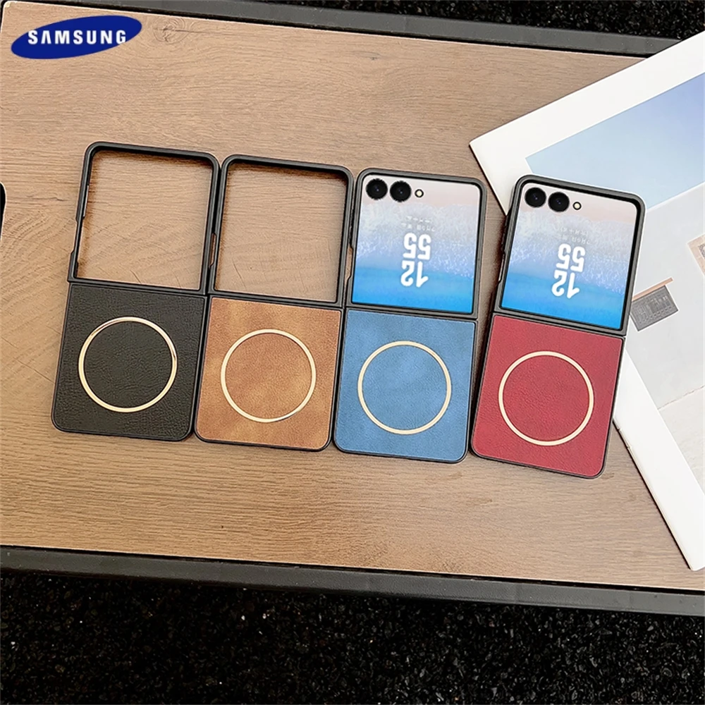 หรูหราหนังแม่เหล็กสําหรับ Samsung Galaxy Z Flip 7 6 5 4 สําหรับ Magsafe ไร้สายชาร์จกันกระแทกฝาหลัง