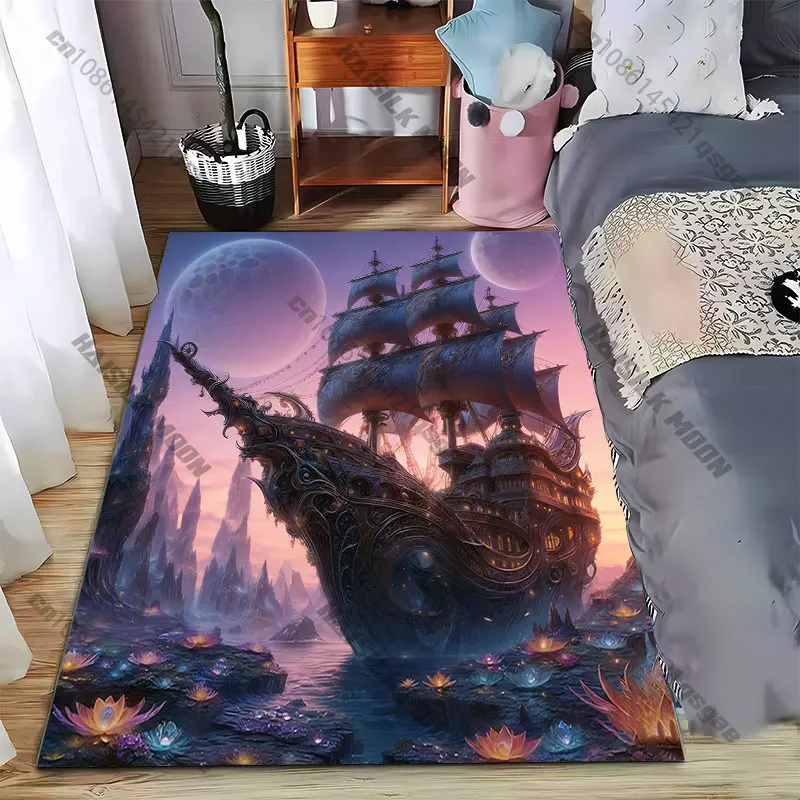 Fantasy ship mystical environmentcarpet Yoga living room room decor children's crawling mat doormat area rug games mat