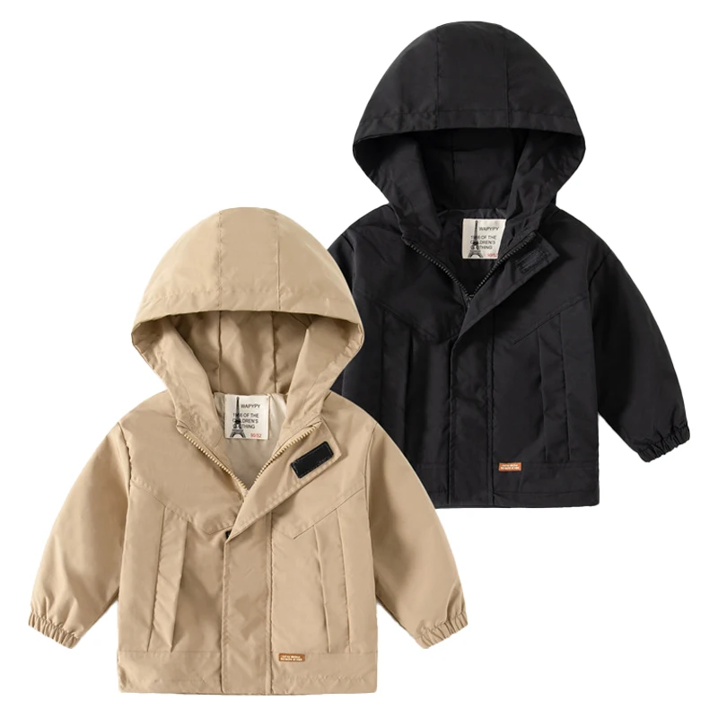 2-6 Years Spring Autumn Boys Coat Solid Color Hooded Zipper Windbreaker Coats For Boys Children Cotton Casual Outerwear