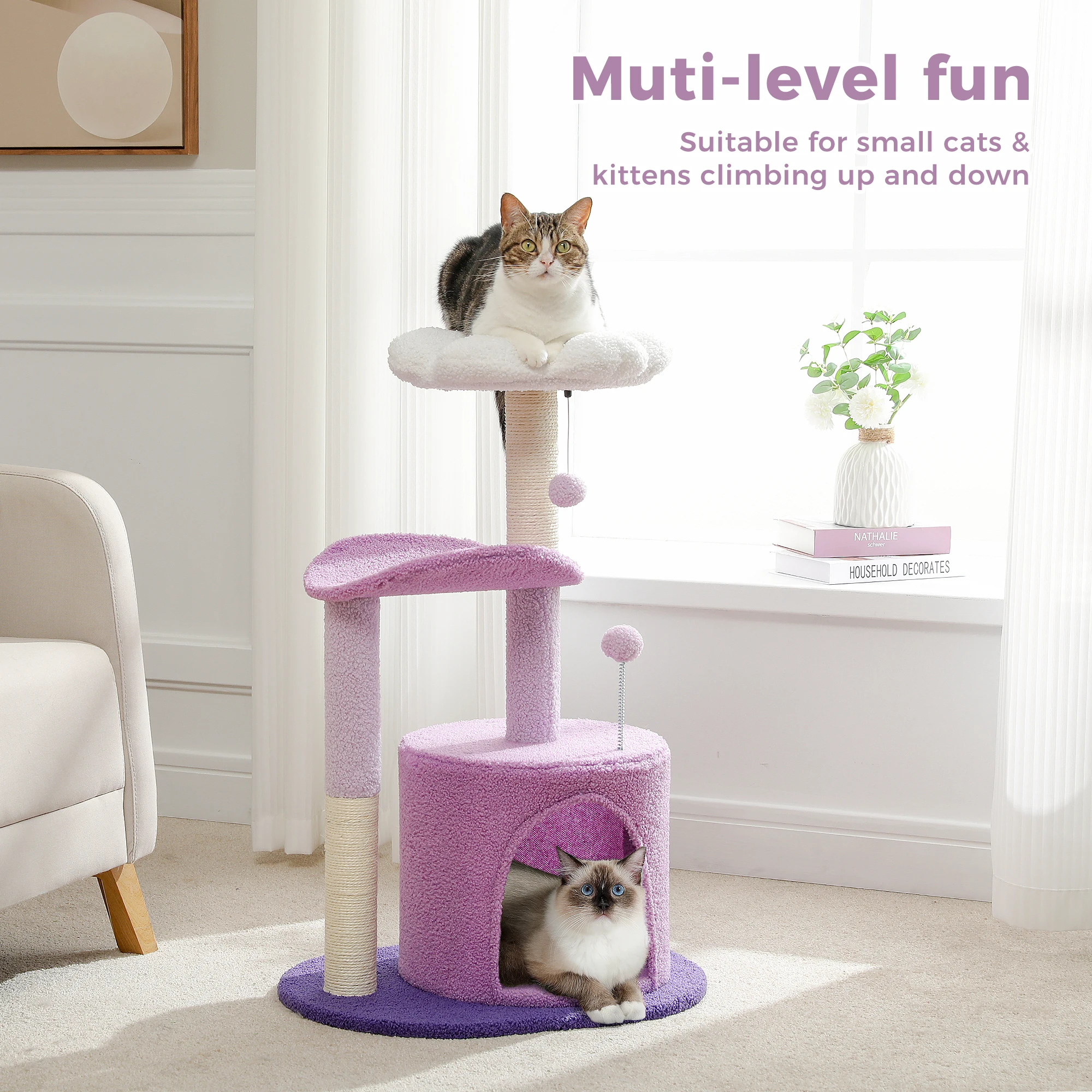 Mordern Cat Tree Scratching Post Cat's House Cute Cactus Scratcher with Condo Nest Pet Play House Furniture