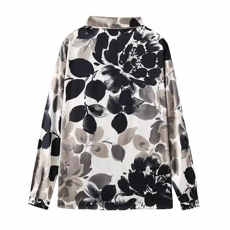 Tangada 2024 Women Leaves Print Oversized Shirt Female Loose Blouse Tops 6X031