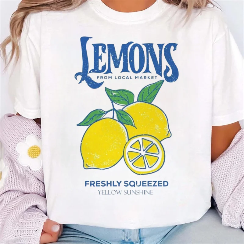 Farmer's Market Fresh Pea Pattern Printed T-Shirt Casual O-Neck Vacation Travel Summer Basic Cute Women's Top Popular T-Shirt