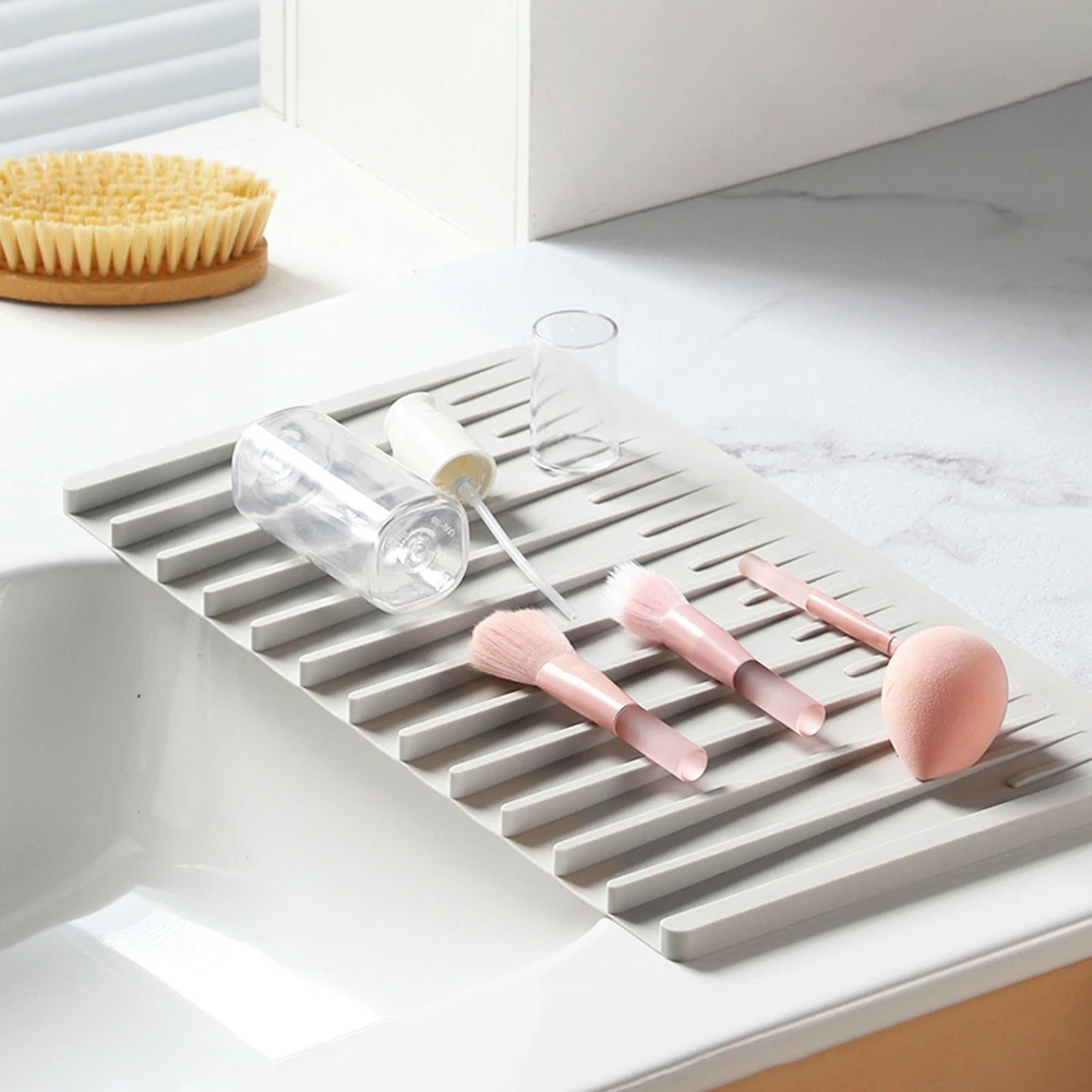 Self-Draining Silicone Dish Drying Mat Rapid Self-Draining Design For Bathroom