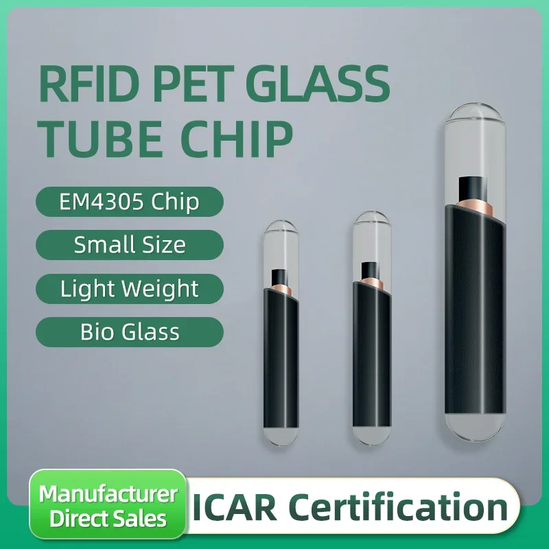 100PCS FDX-B134.2KHz Implanted Glass RFID Animal Microchip1.25×7 1.4×8 2.12×12mm Pet Identification Chip for Pets Farm Animals
