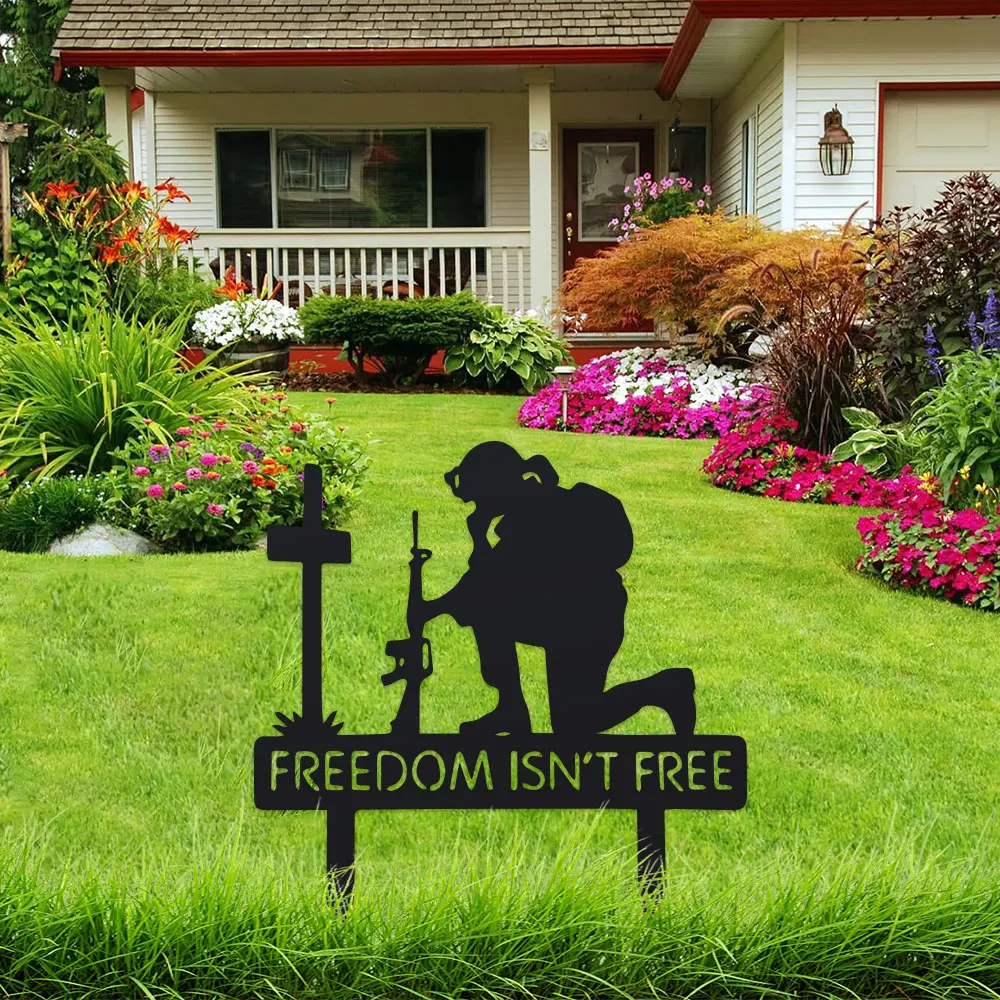 Patriotischer Soldaten-Gartenstecker, Metall-Gartendekoration im Art-Deco-Stil, Bodenmontierte Outdoor-Gartenkunst für Ostern, Unabhängigkeitstag